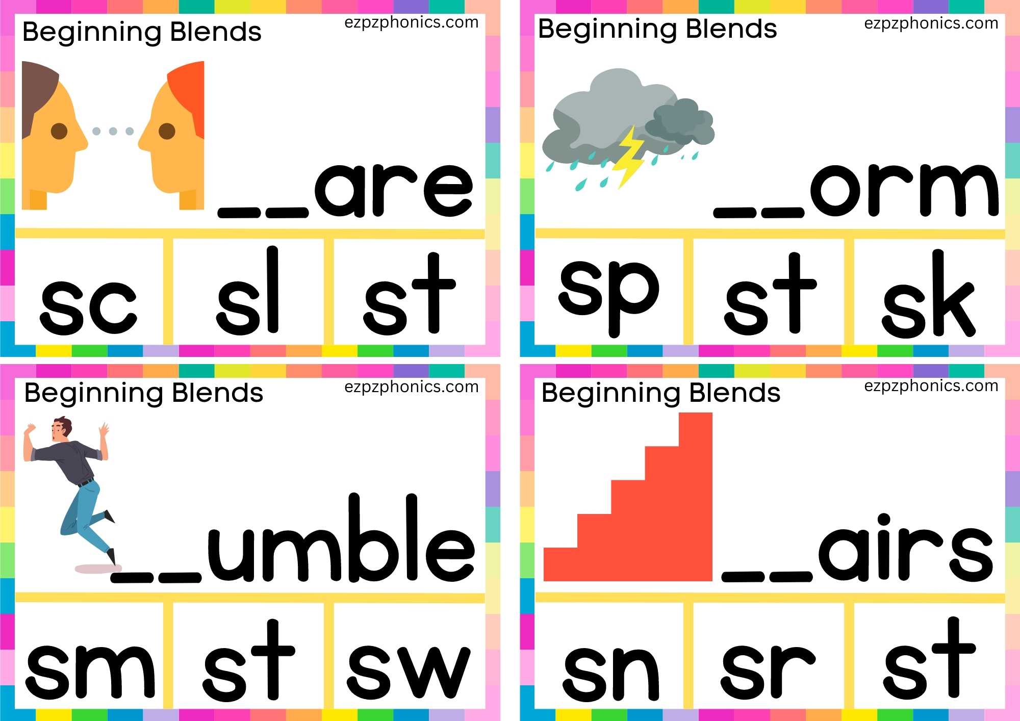 ST Beginning Blends Clip Cards Finish The Words And Clip The Correct Letters Set 2